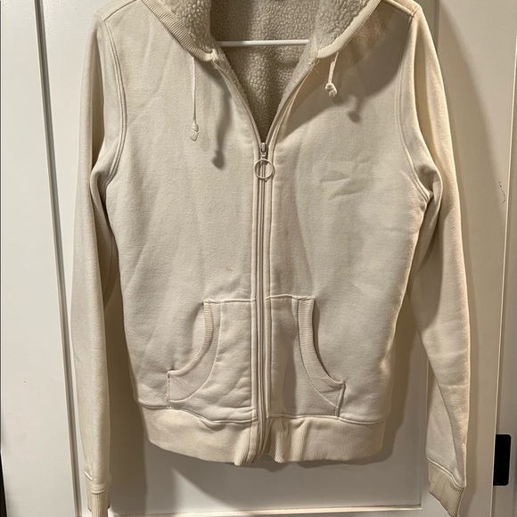 Columbia fleece Jacket womens M, Ivory, Sherpa lining. Front pockets, Hooded - Picture 8 of 9